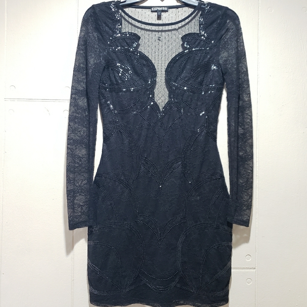 Express Sequin Lace Black Dress XS NWOT